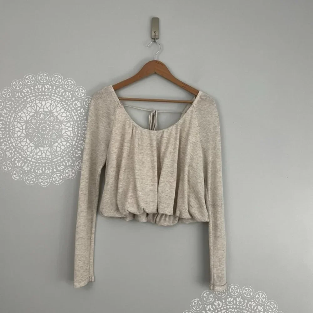 Free People We The Free Bondi Thermal Crop Top Heathered Oatmeal Size Small